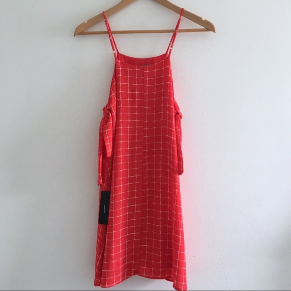 LULUS | Red White Windowpane Print Tie Tank Dress - Picture 3 of 6